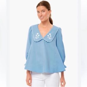 Tuckernuck cornflower blue embroidered long sleeve Easton top XL